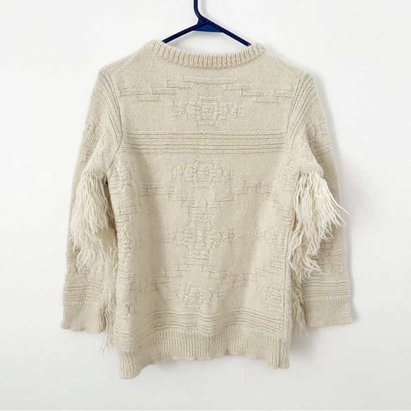 Hand made in Peru 100% baby Alpaca wool sweater with fringed sleeves in ivory - Picture 7 of 14